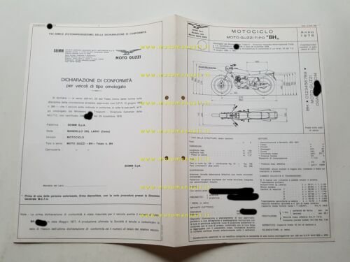 Moto Guzzi 254 4C 1976 scheda omologazione DGM Facsimile originale