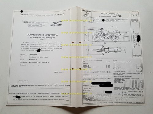 Moto Guzzi 254 4C 1976 scheda omologazione DGM Facsimile originale