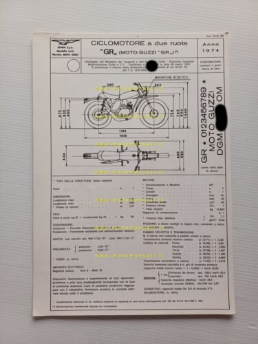 Moto Guzzi 50 Cross 1974 scheda omologazione DGM Motorizzazione Facsimile