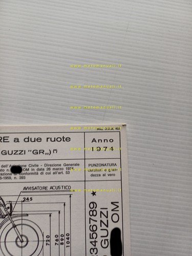 Moto Guzzi 50 Cross 1974 scheda omologazione DGM Motorizzazione Facsimile