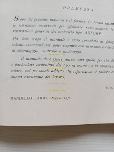 Moto Guzzi 500 Astore 1950 manuale officina italiano originale