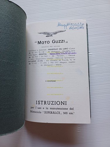 Moto Guzzi 500 Superalce 1949 manuale uso manutenzione libretto originale