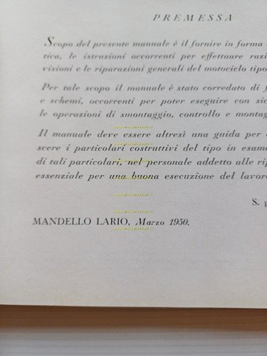 Moto Guzzi 500 Superalce 1950 manuale officina originale