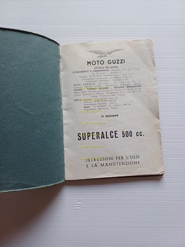 Moto Guzzi 500 Superalce 1956 manuale uso manutenzione libretto originale