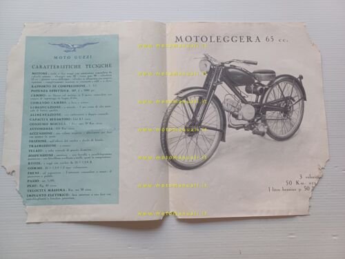 Moto Guzzi 65 1946 1 serie depliant ITALIANO originale