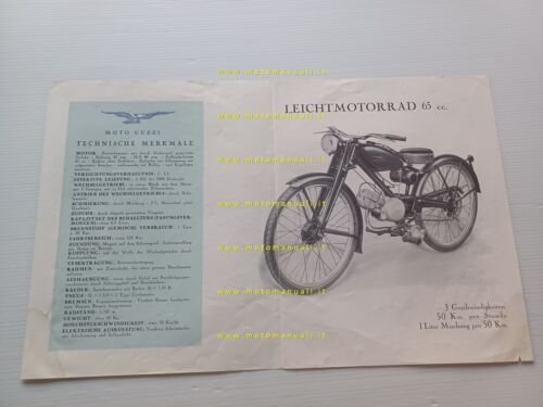 Moto Guzzi 65 1946 1 serie depliant TEDESCO originale