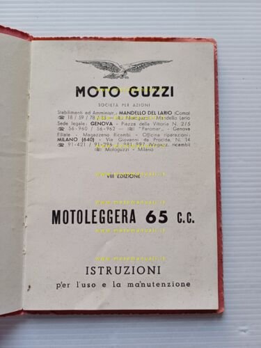 Moto Guzzi 65 Guzzino 1949 manuale uso manutenzione libretto originale