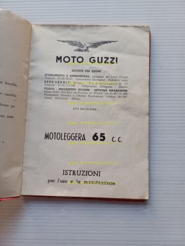 Moto Guzzi 65 Guzzino 1953 manuale uso manutenzione libretto originale