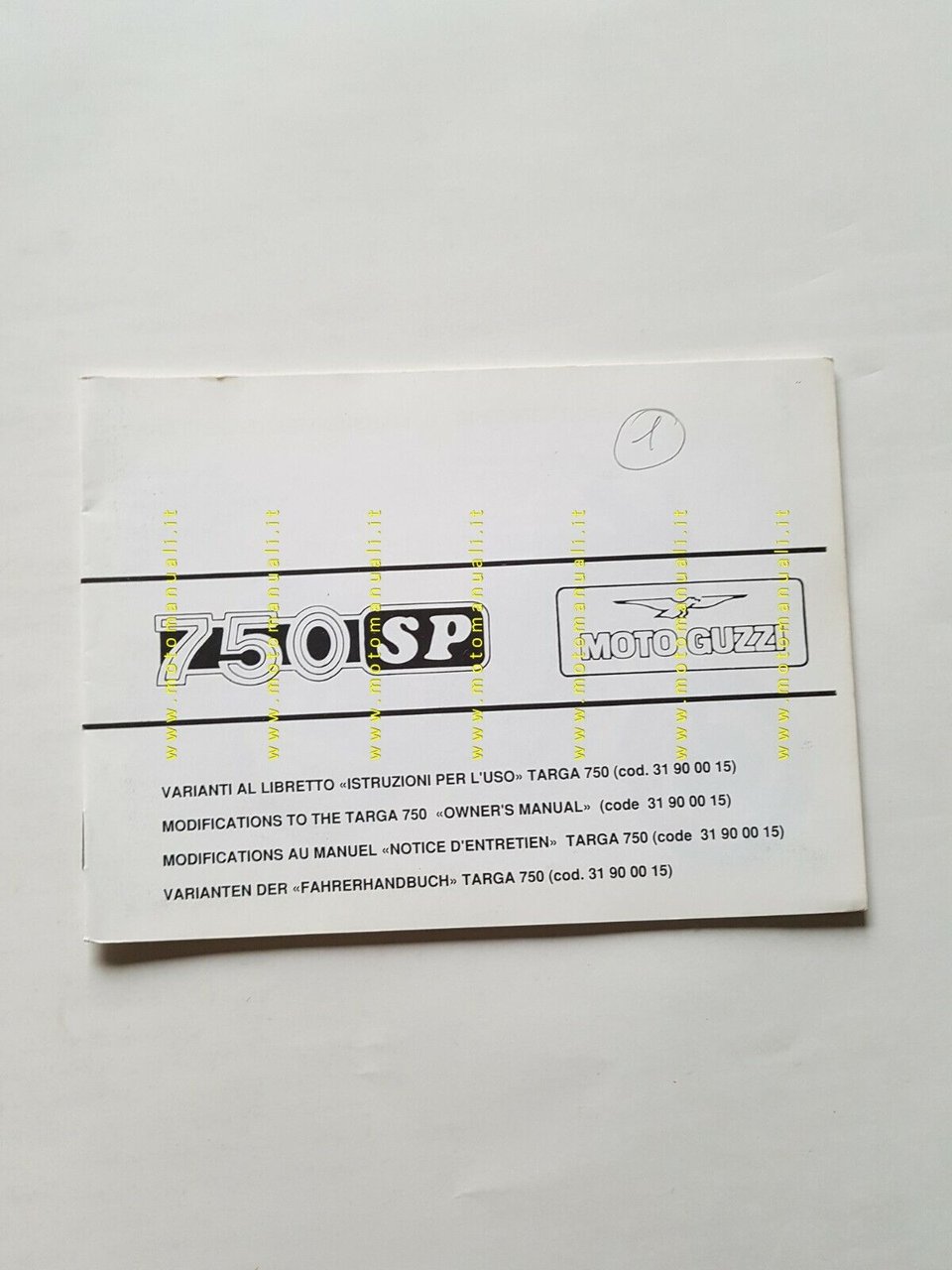 Moto Guzzi 750 SP varianti manuale uso 750 Targa owner's …