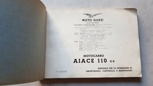 Moto Guzzi Aiace 110 Motocarro 1962 manuale officina originale shop …