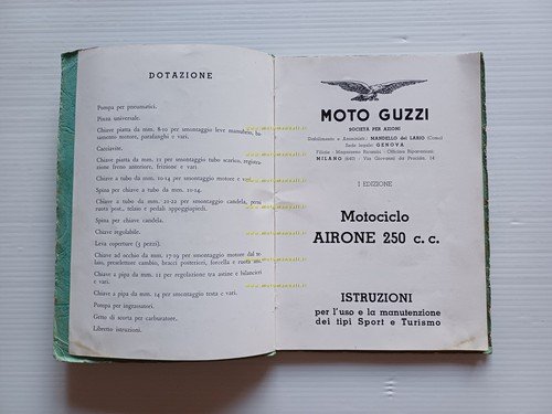 Moto Guzzi Airone 250 Sport-Turismo 1952 manuale uso libretto italiano …