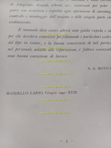 Moto Guzzi Alce 500 Monoposto-Biposto 1940 manuale officina anteguerra ORIGINALE