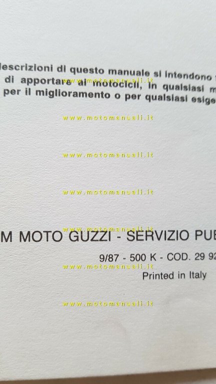 Moto Guzzi California III 1987 Varianti Manuale Officina 1000 SP-G5 …