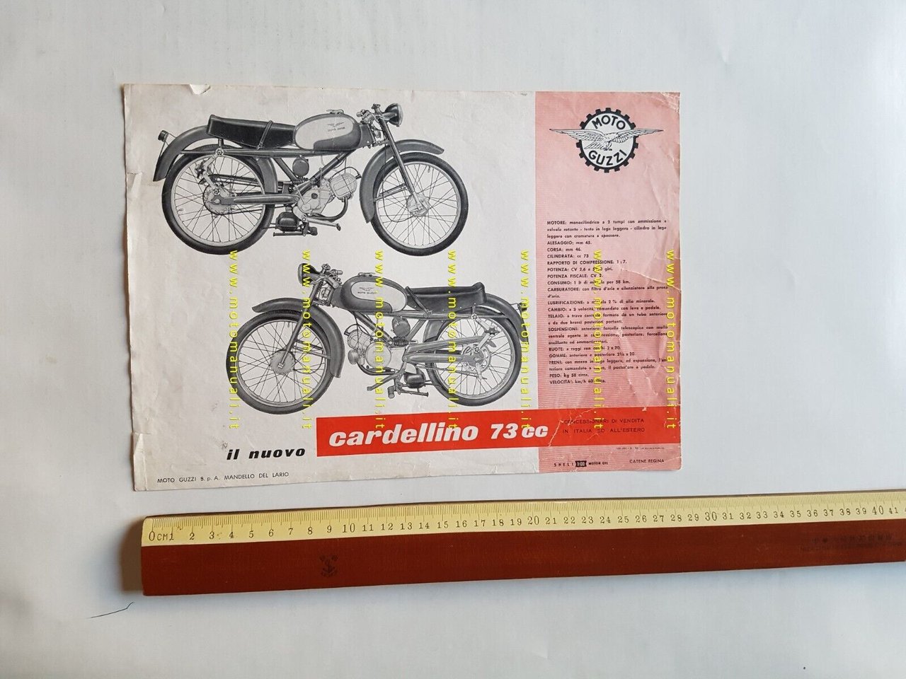 Moto Guzzi Cardellino 73 1959 depliant brochure originale