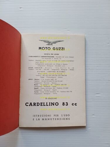 Moto Guzzi Cardellino 83 1963 manuale uso manutenzione libretto ORIGINALE