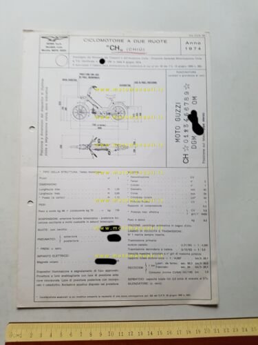 Moto Guzzi Chiù 50 1974 scheda omologazione DGM Facsimile originale