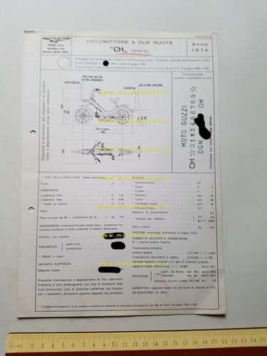Moto Guzzi Chiù 50 1974 scheda omologazione DGM Facsimile originale