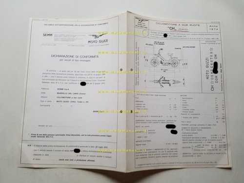 Moto Guzzi Chiù 50 1974 scheda omologazione DGM Facsimile originale