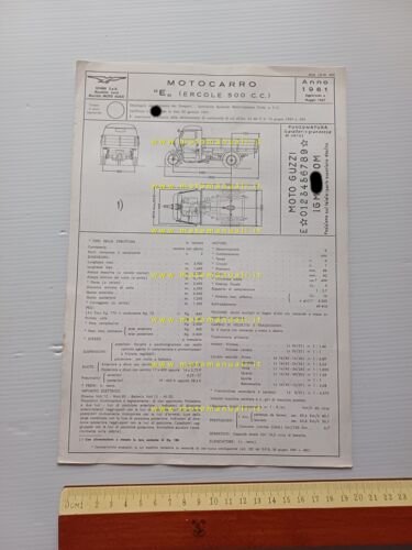 Moto Guzzi Ercole 500 1961-67 scheda omologazione DGM Facsimile originale