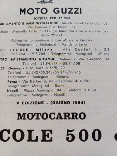 Moto Guzzi Ercole 500 1964 manuale officina originale workshop manual