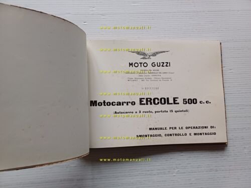 Moto Guzzi Ercole 500 motocarro 1a Ed. 1952 manuale officina …