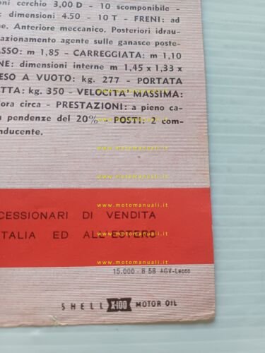 Moto Guzzi Ercolino 192 1958 motocarro depliant italiano originale