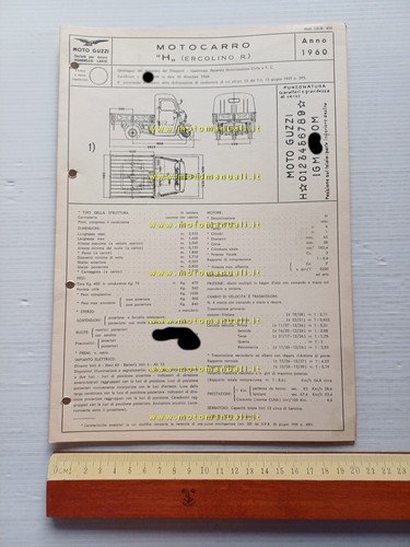Moto Guzzi Ercolino 192 1960 Facsimile originale scheda omologazione DGM