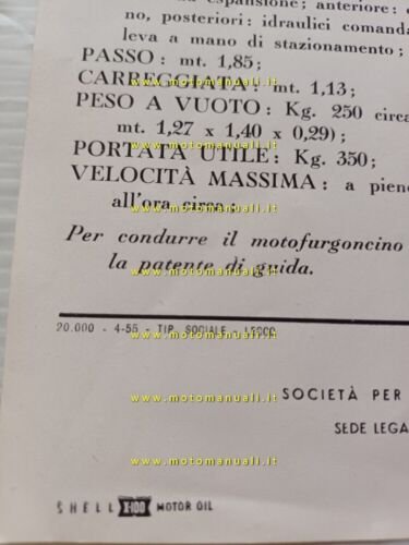 MOTO GUZZI Ercolino 192 Motocarro 1955 depliant originale italiano