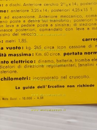 MOTO GUZZI Ercolino 192 Motocarro 1956 depliant originale italiano