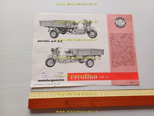 MOTO GUZZI Ercolino 192 Motocarro 1958 depliant originale italiano
