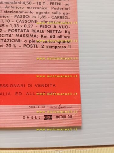 MOTO GUZZI Ercolino 192 Motocarro 1958 depliant originale italiano