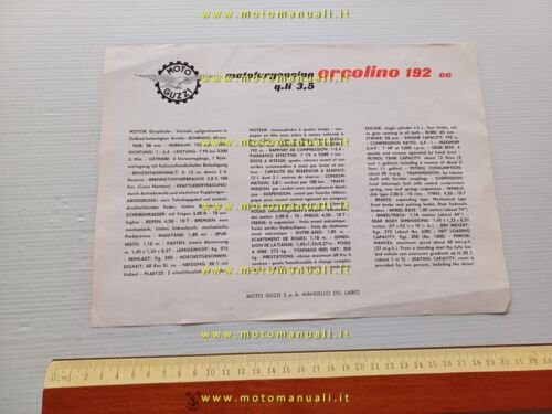 MOTO GUZZI Ercolino 192 Motocarro 1958 depliant originale italiano