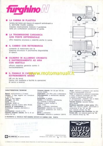 Moto Guzzi Furghino N 49 1971 motocarro depliant originale brochure