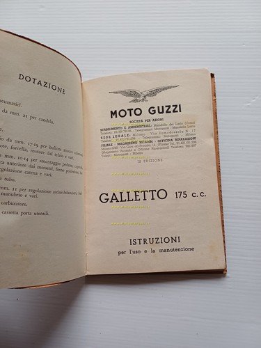 Moto Guzzi Galletto 175 1953 manuale uso manutenzione libretto ORIGINALE