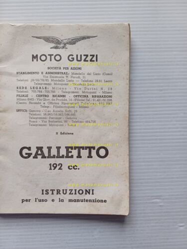 Moto Guzzi Galletto 192 1955 manuale uso manutenzione originale