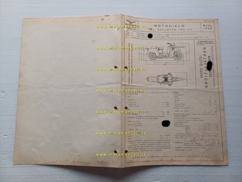 Moto Guzzi Galletto 192 1960 Facsimile originale scheda omologazione DGM