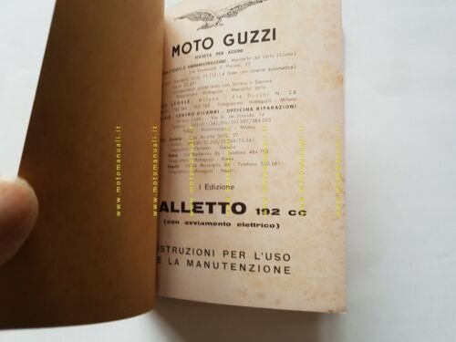 Moto Guzzi Galletto 192 Avviamento Elettrico 1961 manuale uso originale