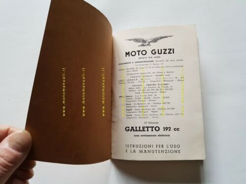 Moto Guzzi Galletto 192 Avviamento Elettrico 1963 manuale uso originale