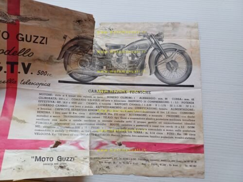 MOTO GUZZI GTV 500 1946 depliant ITALIANO originale