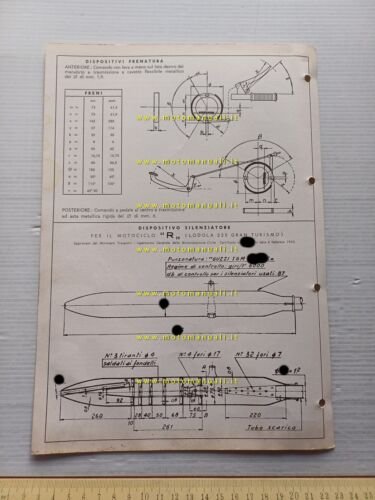 Moto Guzzi Lodola 235 1960 Facsimile originale scheda omologazione DGM
