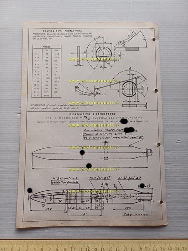 Moto Guzzi Lodola 235 1960 Facsimile originale scheda omologazione DGM