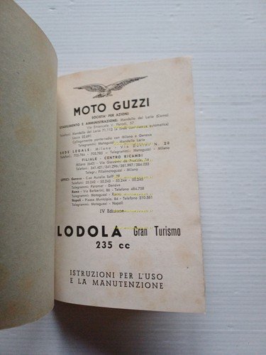 Moto Guzzi Lodola 235 Gran Turismo 1962 manuale uso libretto …
