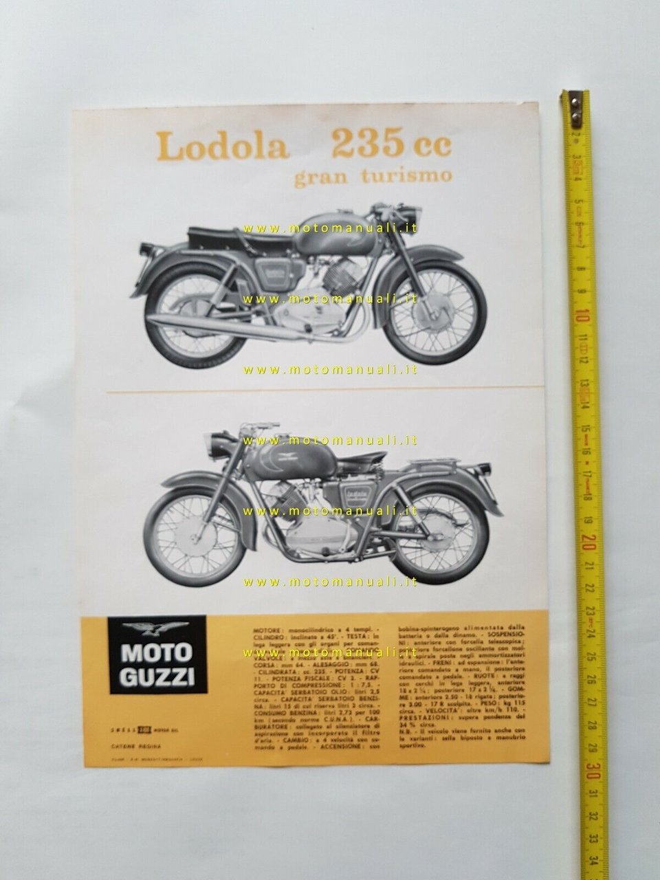 MOTO GUZZI Lodola 235 GT 1961 depliant ORIGINALE genuine motorcycle …