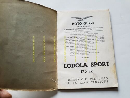 Moto Guzzi Lodola Sport 175 1959 manuale uso libretto originale …
