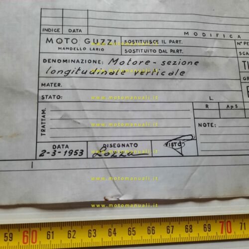 Moto Guzzi motore Galletto 175 1953 disegno quotato a china …