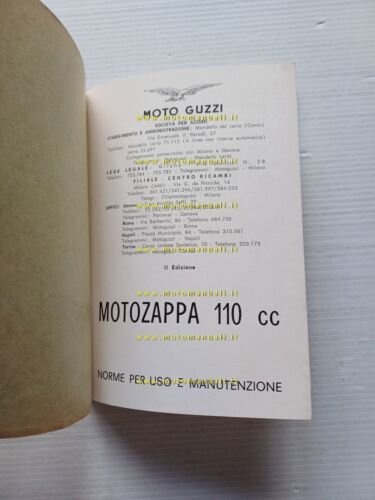 Moto Guzzi Motozappa 110 1962 manuale uso manutenzione libretto originale