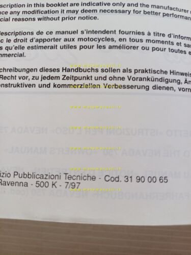 Moto Guzzi Nevada 350-750 VARIANTI 1997 manuale uso manutenzione originale