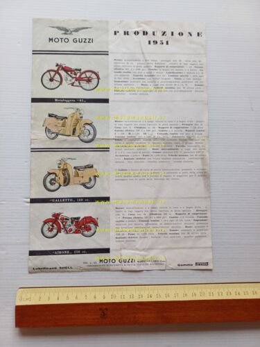 MOTO GUZZI produzione modelli 1951 depliant ITALIANO originale genuine brochure