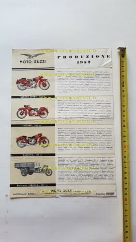 Moto Guzzi produzione modelli 1952 depliant ITALIANO originale brochure