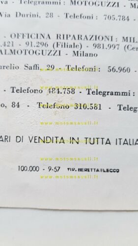 Moto Guzzi Produzione Modelli 1957 depliant brochure catalogo originale